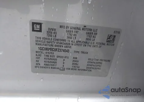 2015 Chevrolet Silverado 1500 Ls z USA, uszkodzony, nr VIN 1GCVKPEC0FZ374043